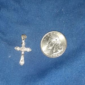 14k 2 tone yellow/white solid gold crucifix